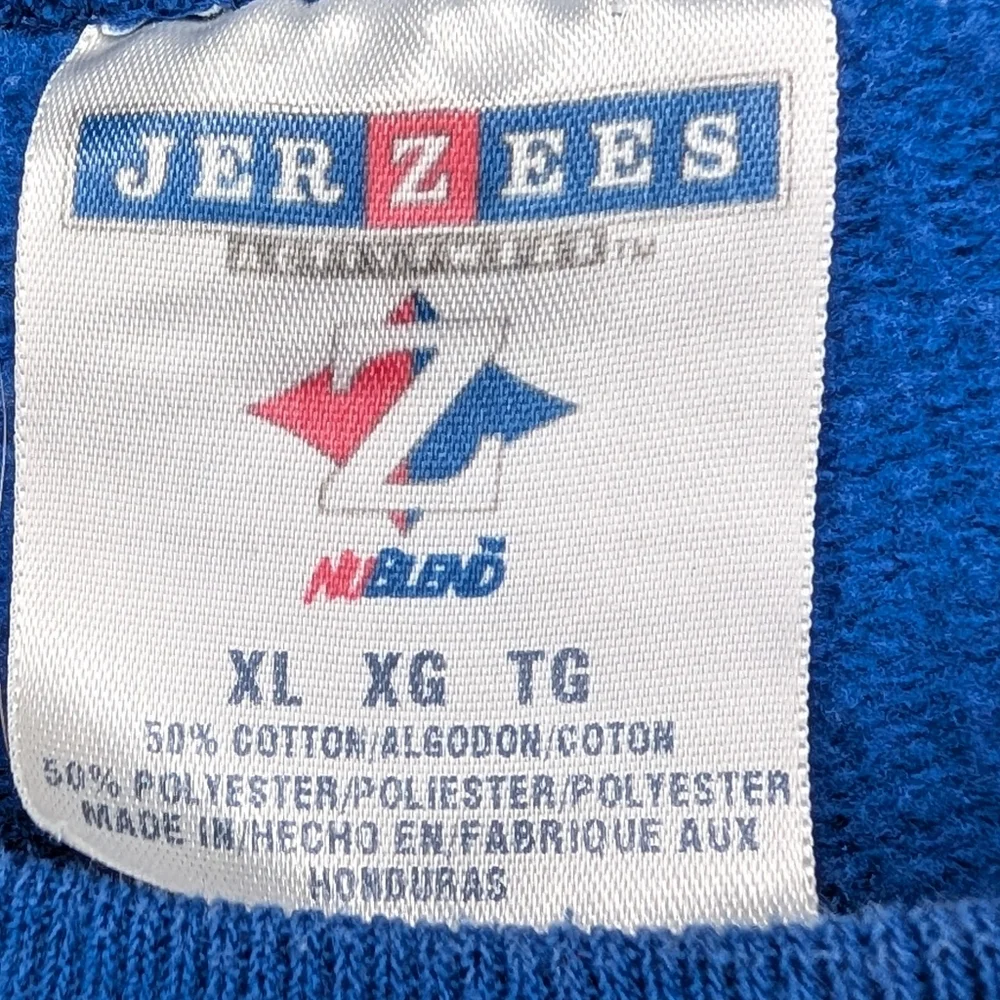 Vintage Jerzees Patchwork Snowman Sweatshirt Blue Winter Graphic Size XL
